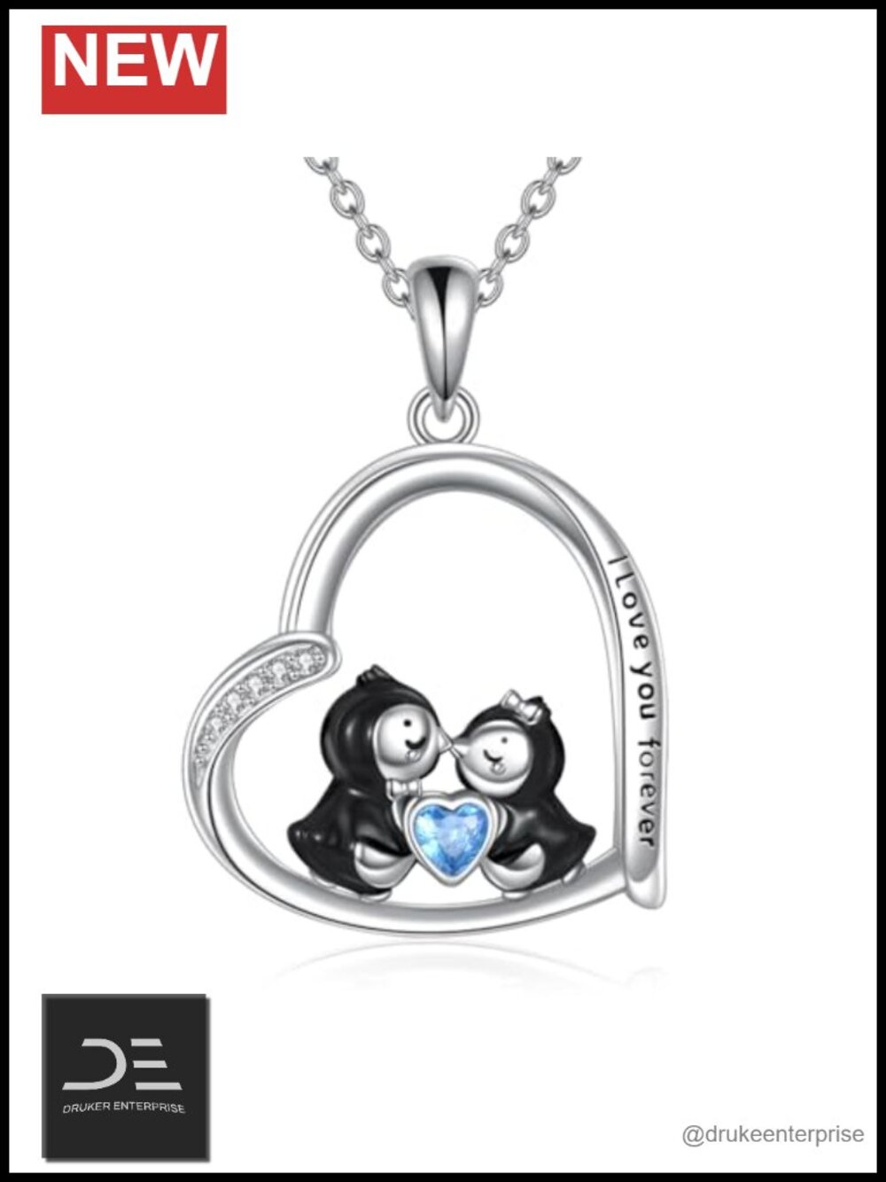 Sterling Silver Animal Heart Pendant Necklace Penguin Dog Horse Gift